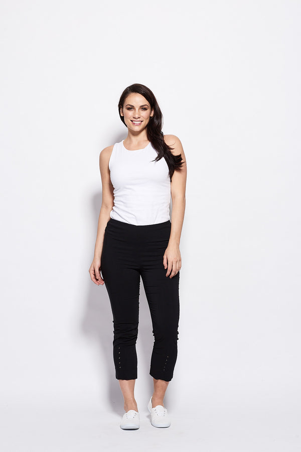 Pants  7/8 Eyelet Trim  Black
