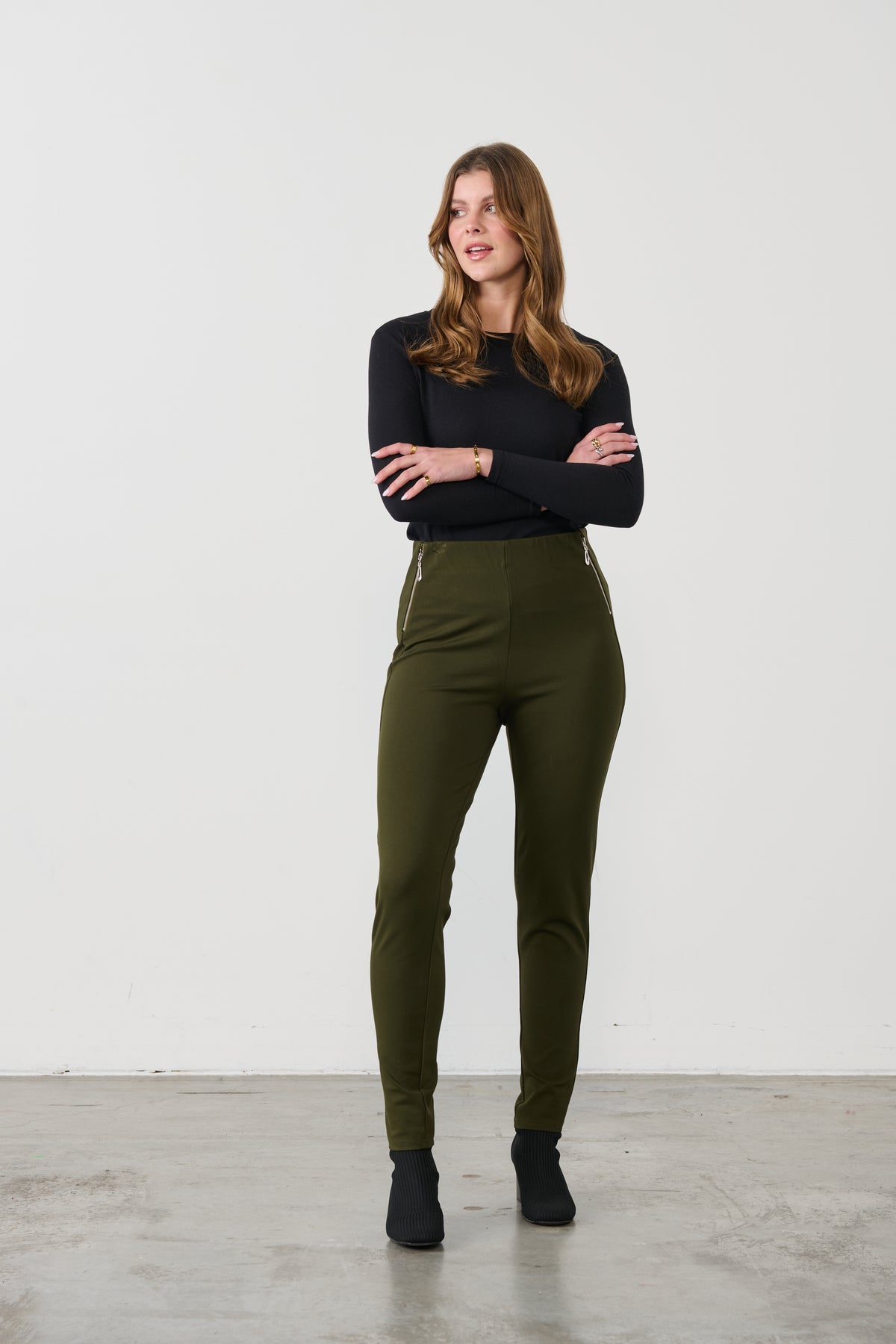 Pant 2 Vertical Zips Olive