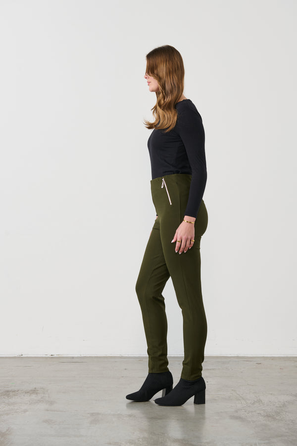 Pant 2 Vertical Zips Olive