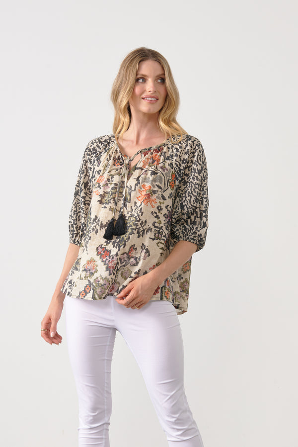 Blouse Print Raglan Slv