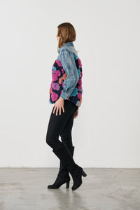 Jacket - Denim w/Flower Fabric Panels Berry