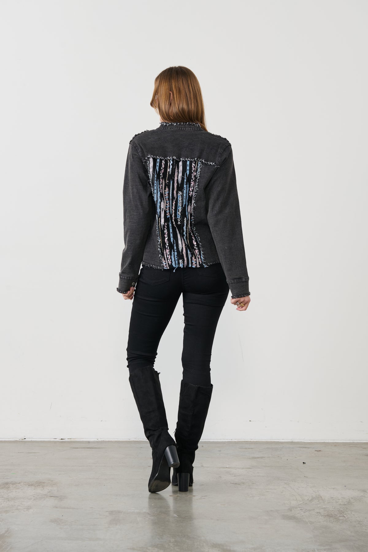 Denim Jacket - Net & Sequins Charcoal