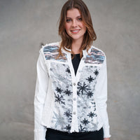 Denim Jacket - Net & Sequins White