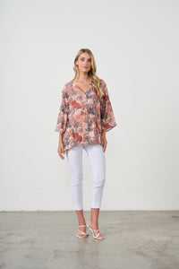 Blouse  Native Trees Print & V-Neck