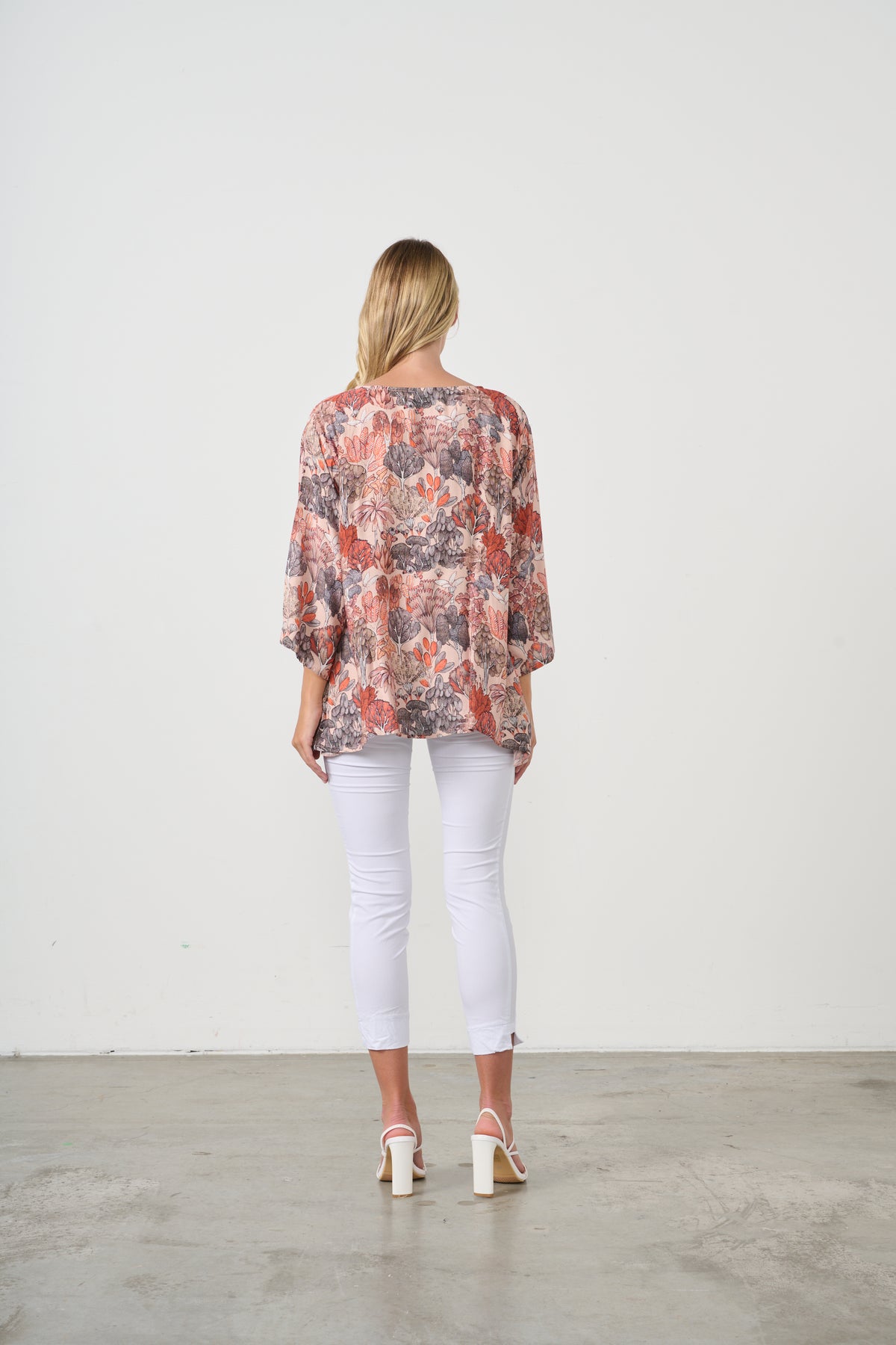 Blouse  Native Trees Print & V-Neck