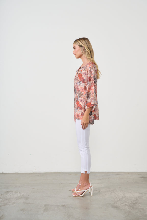 Blouse  Native Trees Print & V-Neck