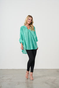 Shirt - Oversize w/Flower Embroidery Green