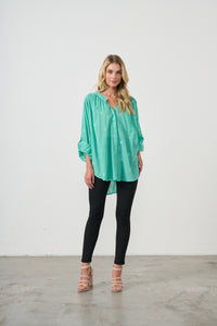 Shirt - Oversize w/Flower Embroidery Green