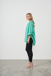 Shirt - Oversize w/Flower Embroidery Green