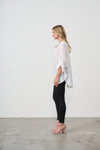 Shirt - Oversize w/Flower Embroidery White
