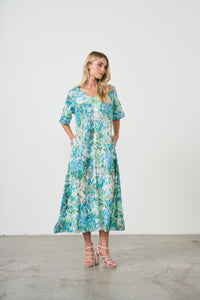 Dress - A-Line w/Side Splits & Lurex Sparkle – Aqua