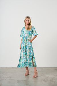 Dress - A-Line w/Side Splits & Lurex Sparkle – Aqua