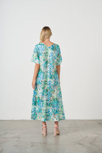 Dress - A-Line w/Side Splits & Lurex Sparkle – Aqua
