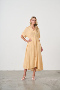 Dress Seersucker Hidden Buttons Apricot