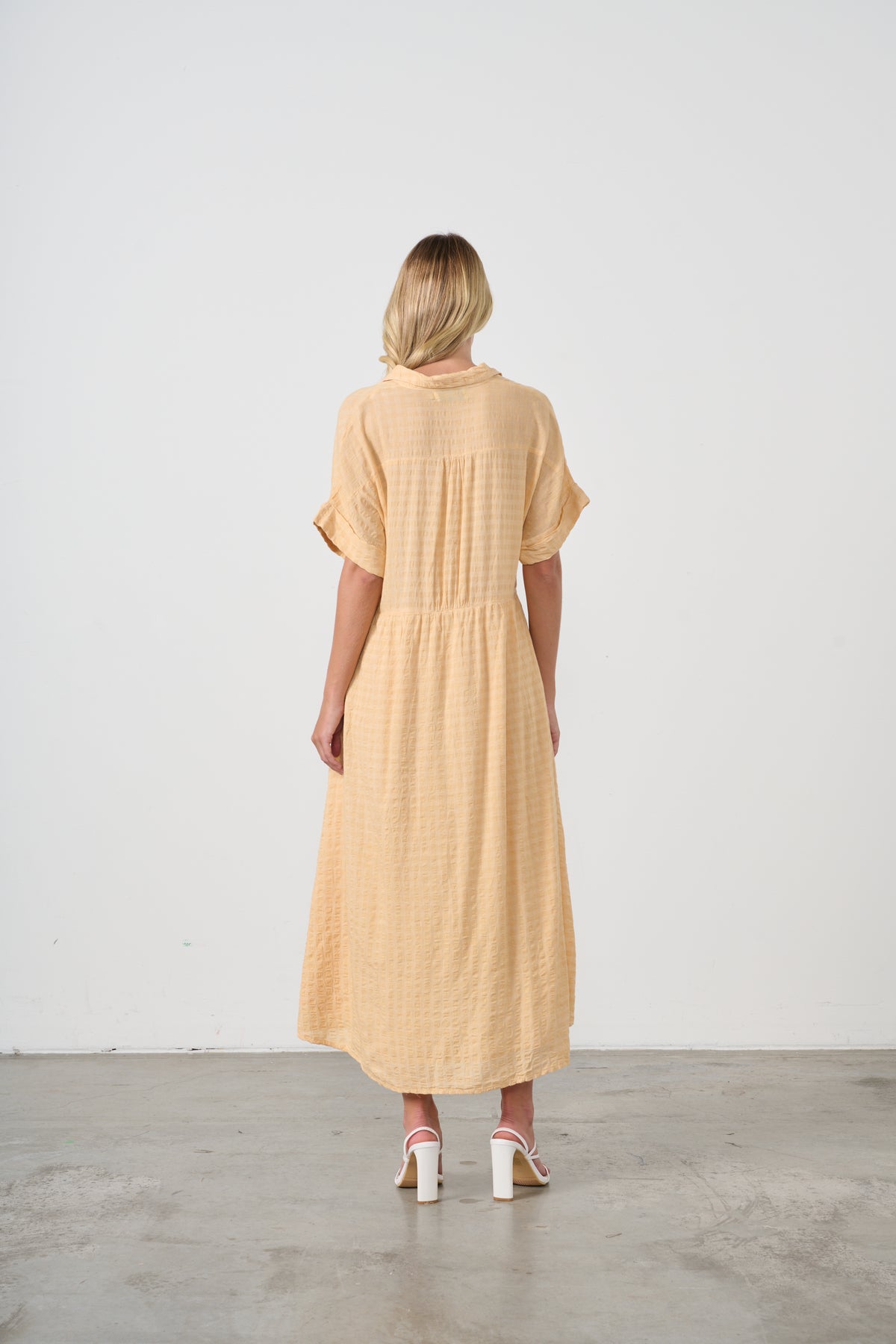 Dress Seersucker Hidden Buttons Apricot
