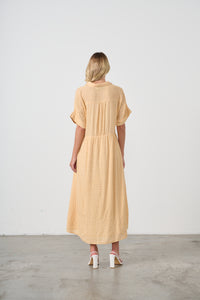Dress Seersucker Hidden Buttons Apricot