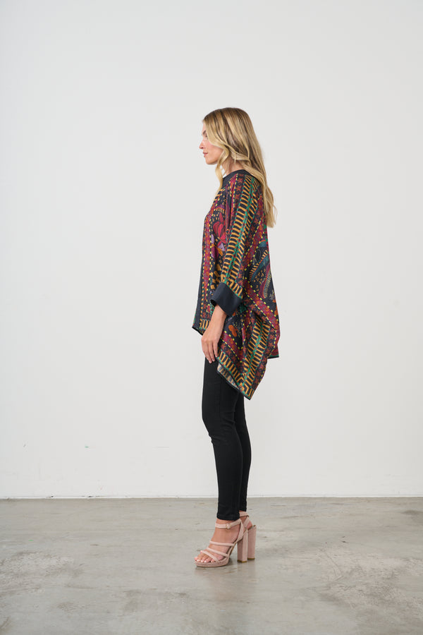 Blouse Oversized Tropical Print  Black