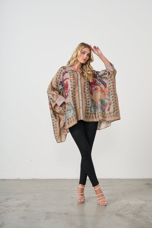 Blouse Oversized Tropical Print Mushroom