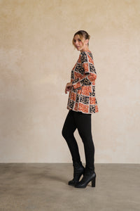 Tunic Framed Leaves Print VNeck