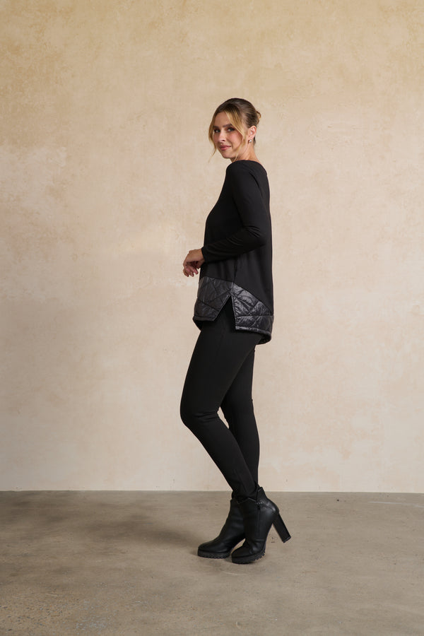 Puffer Quilted Panels Top Black