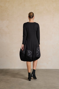 Dress Puffer Quilted Panels Pockets Black
