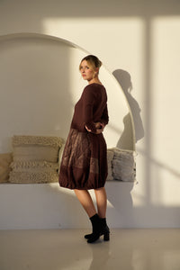 Dress Puffer Quilted Panels Pockets Chocolate