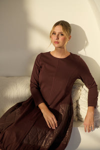 Dress Puffer Quilted Panels Pockets Chocolate