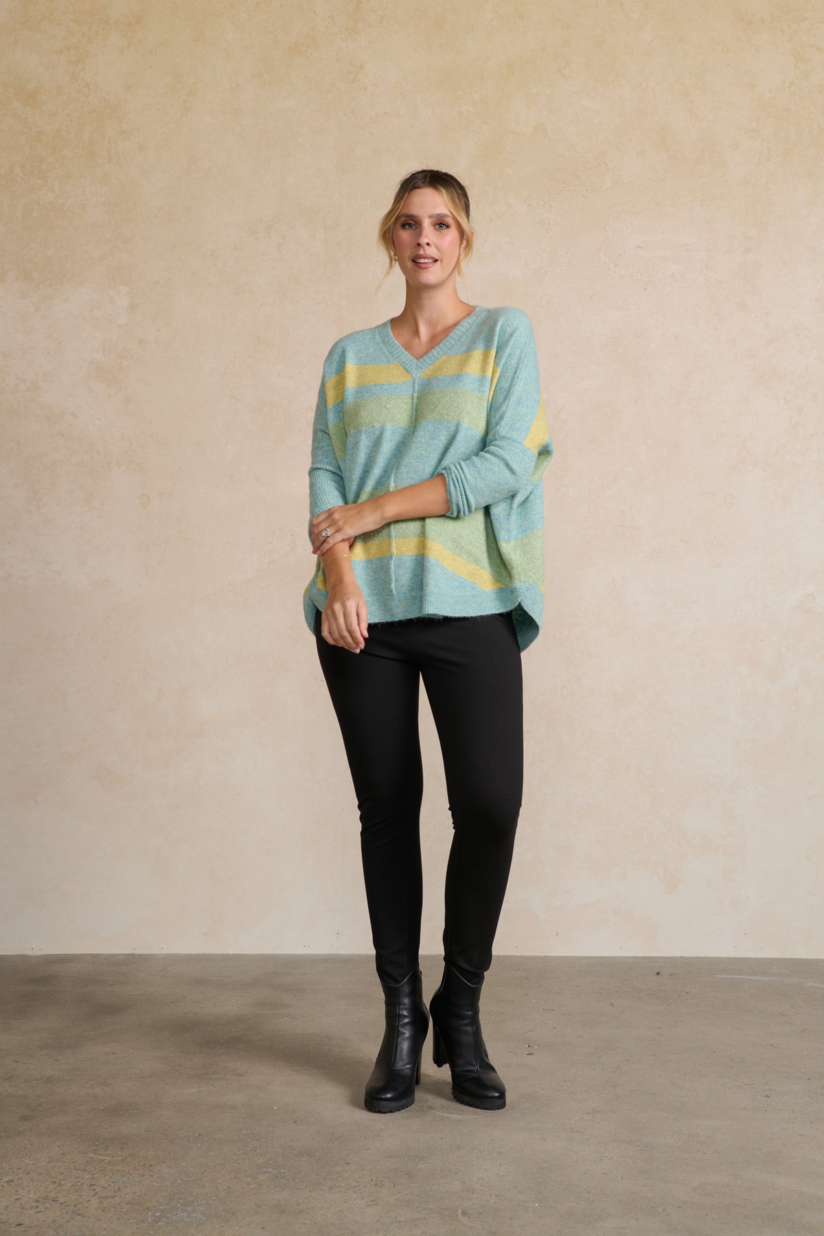 Jumper  Striped Scoop Hem Pine Lime
