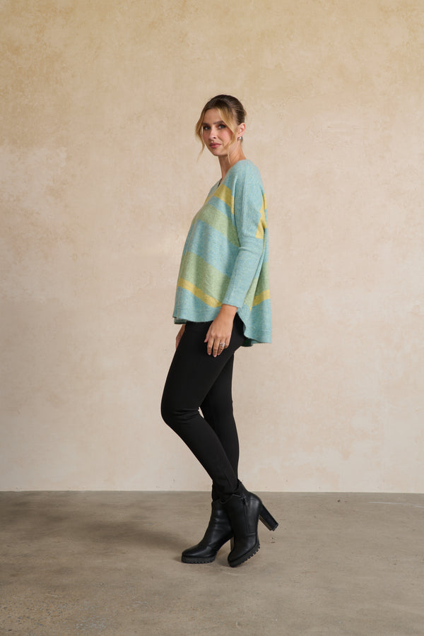 Jumper  Striped Scoop Hem Pine Lime