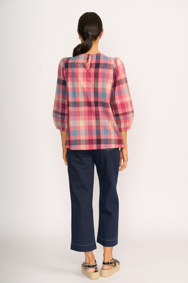 TOP - VOLUME SLV V-NECK Rose Check