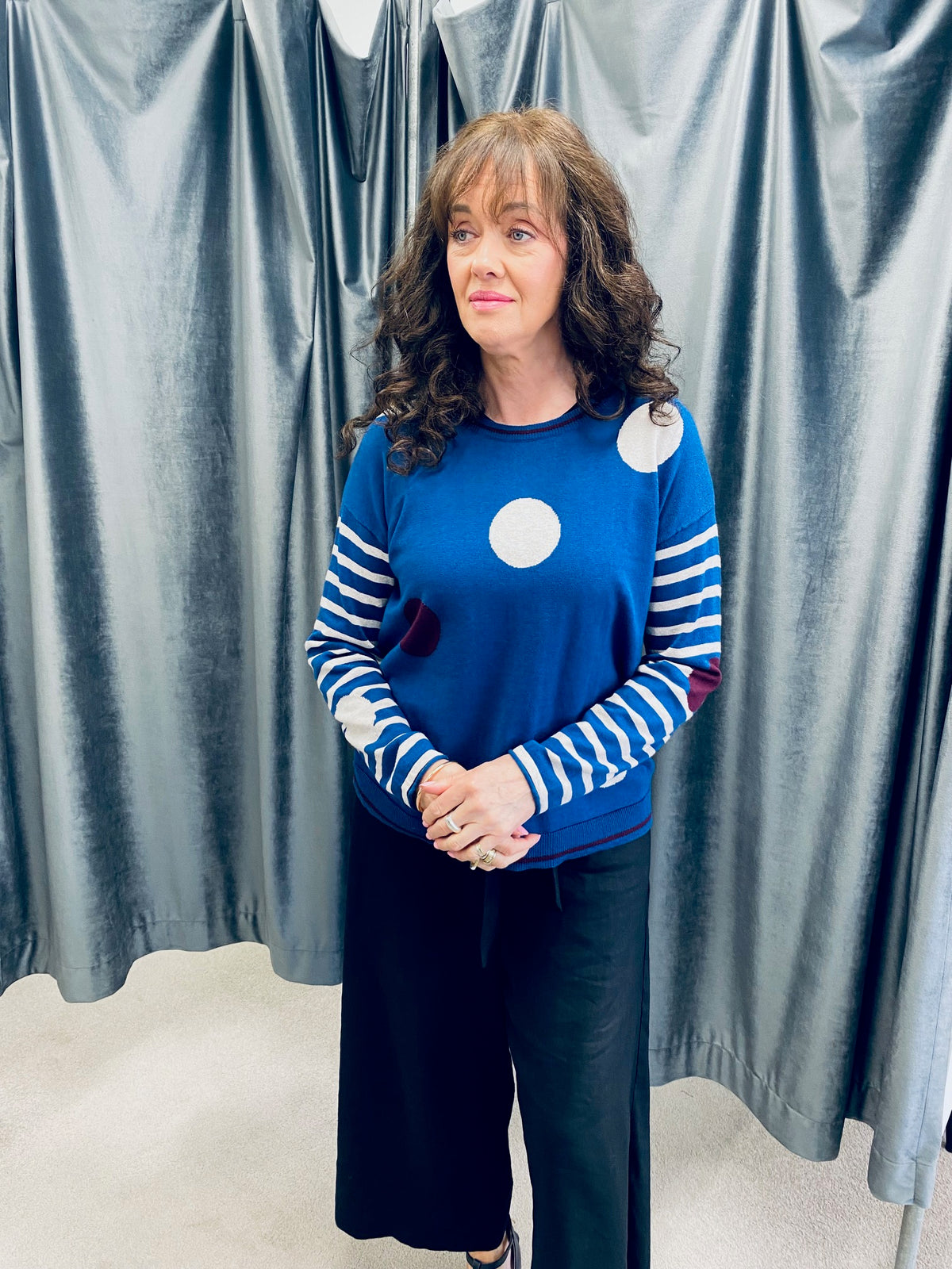 SPOTS & STRIPES JUMPER Indigo Latte Cherry