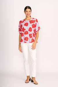 RUFFLES & SCOOP HEM TOP Vibrant Floral