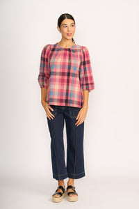TOP - VOLUME SLV V-NECK Rose Check