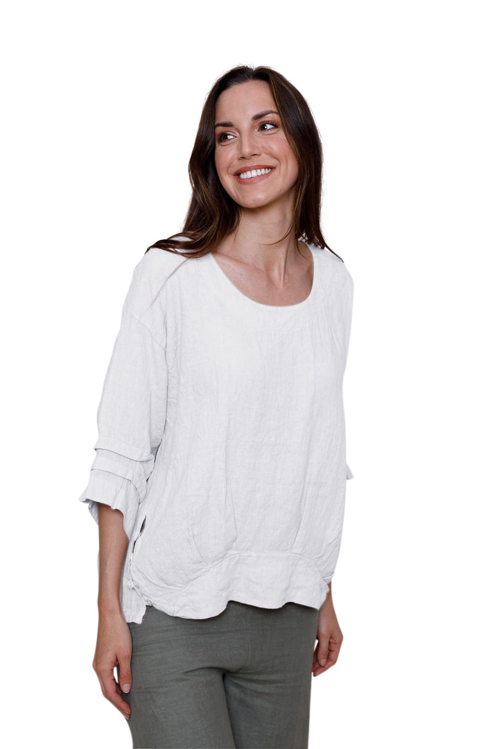 SADIE LINEN SLEEVED TOP WHITE