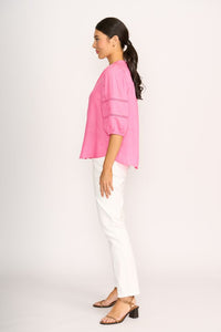 BLOUSE CHECK & LACE Pink