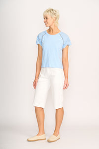 T SHIRT BRODERIE SLEEVE Sky