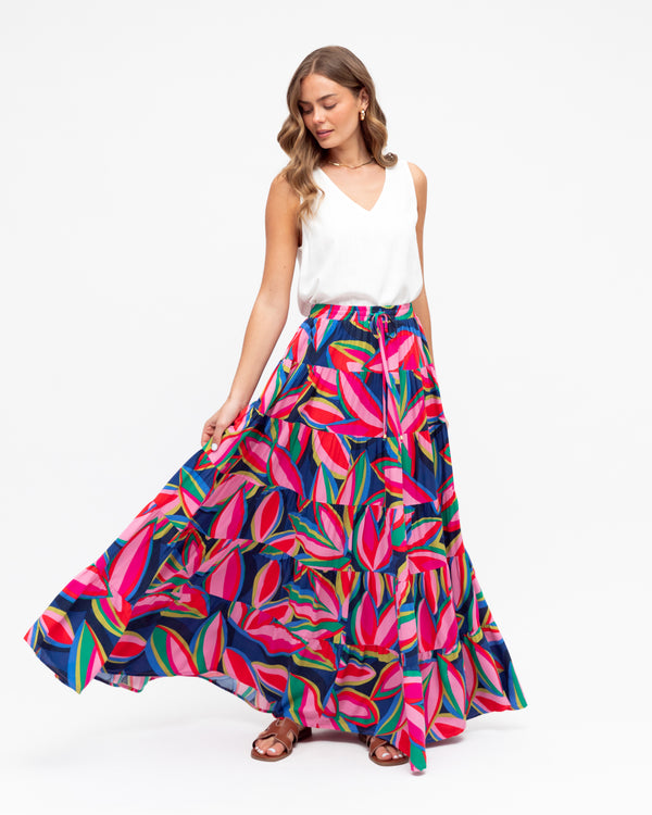 Multi Coloured Tiered Skirt Navy Base