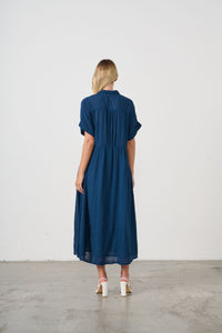 Dress Seersucker Hidden Buttons Navy
